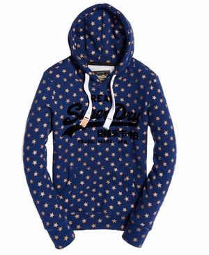 Superdry Vintage Logo Star All Over Print Női Kapucnis Pulóver Sötétkék | LWUNE5429